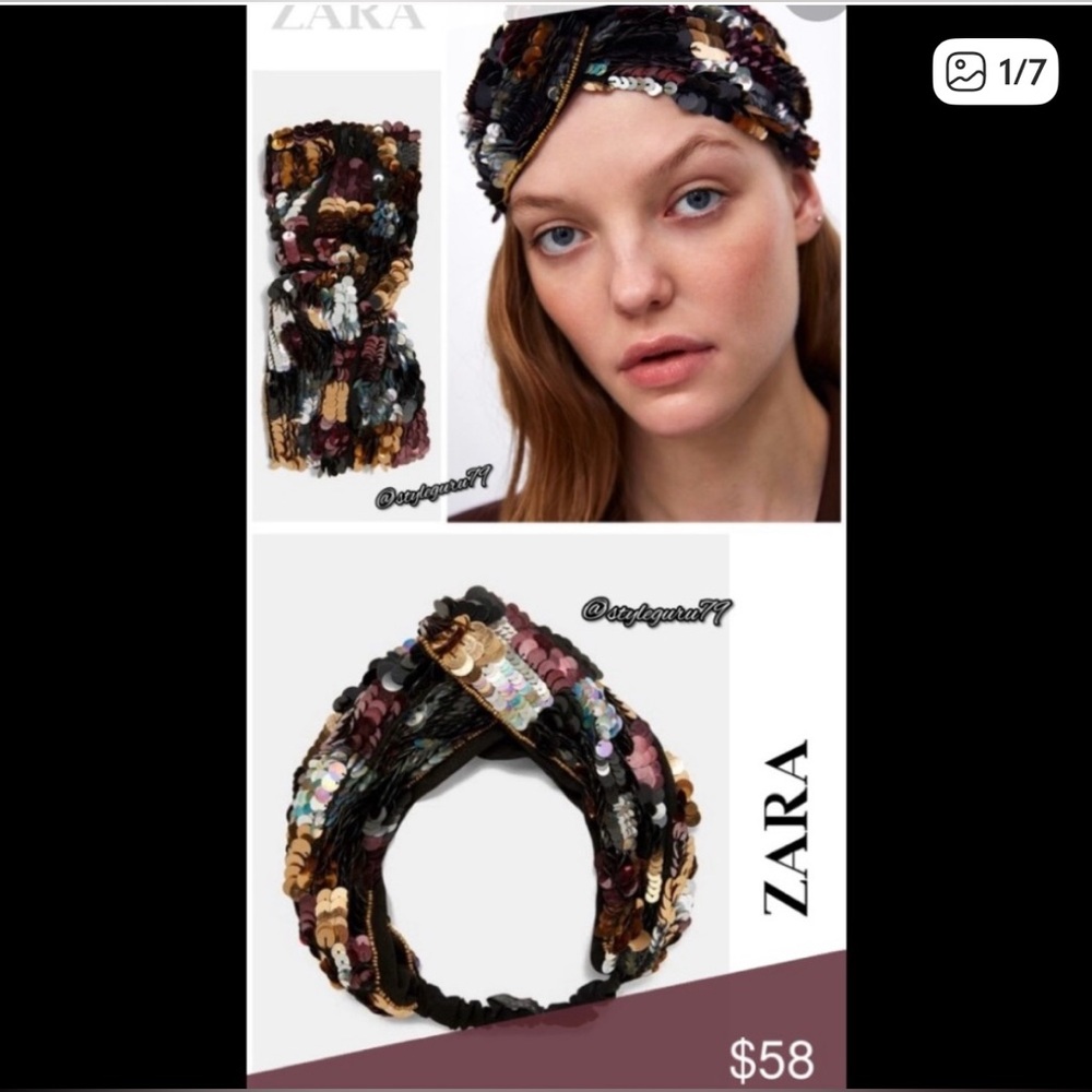 NWT Zara Collection sequin turban headband rainbow multicolor headwrap knot boho - Picture 2 of 5
